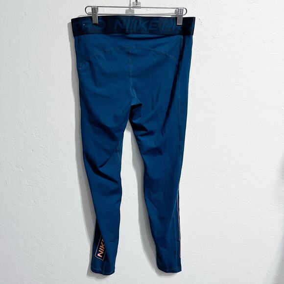 Nike Pro Leggings Womens Large Pants Blue Orange Performance Active Running - Picture 4 of 9